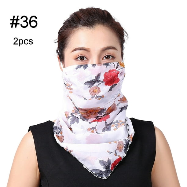 Women Face Mask Scarf Floral Print Sun UV Protection Chiffon Cover Quick Dry